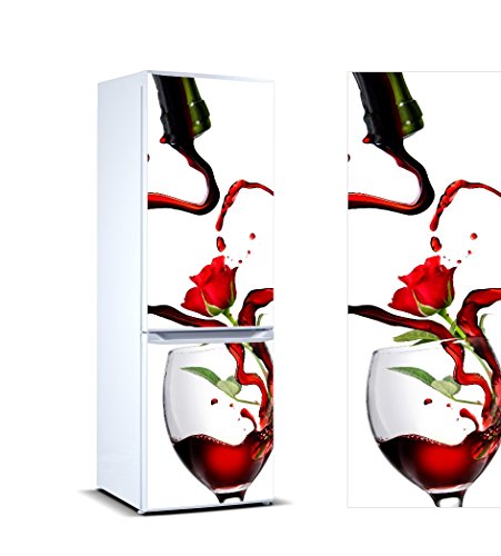 Pegatinas Vinilo para Frigorífico Vino Copa Clavel | Varias Medidas 185 x 70 cm | Adhesivo Resistente y de Fácil Aplicación | Pegatina Adhesiva Decorativa de Diseño Elegante