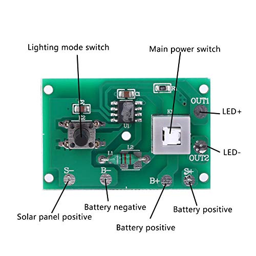 Placa de circuito de lámpara solar, controlador de sensor de control de luz solar con modo de luz de 8 tipos y conmutador 1.2V utilizado para luces de cadena solar 100LED, módulo de controlador
