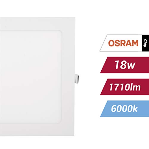 POPP®- Pack x2 Downlight LED Extraplano Cuadrado Blanco,chip OSRAM Iluminacion LED Plafón de Techo (6000K, 18W)