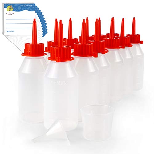 ProfessionalTree® 12 x 100 ml Botellas Para Líquido Con Sistema De Goteo y Con Embudo De Nedición - 12 Etiquetas - Para Conservar líquidos - Seguro Para Niños