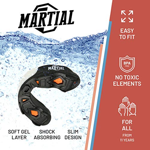 ¡Protector bucal Martial Premium para una respiración Ideal! Protector bucal Perfectamente Ajustable con Caja de Transporte. para Artes Marciales, MMA, Boxeo, Kickboxing, Hockey, fútbol - Adultos