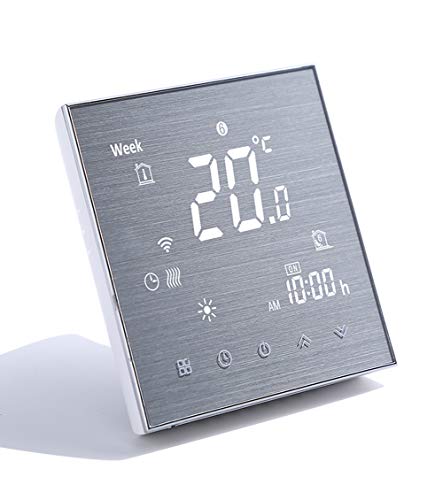 Qiumi Termostato WiFi inteligente controlador de temperatura para calefacción por suelo radiante eléctrico funciona con Amazon Alexa Google Home 16A 220V Innovación Panel cepillado(Brillo ajustable)