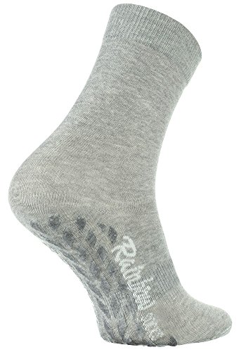 Rainbow Socks - Hombre Mujer Calcetines Antideslizantes ABS Colores de Algodón - 2 Pares - Negro Gris - Talla 44-46