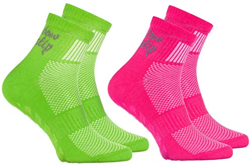 Rainbow Socks - Niño Niña Deporte Calcetines Antideslizantes ABS de Algodón - 2 Pares - Rosa Verde - Talla 24-29