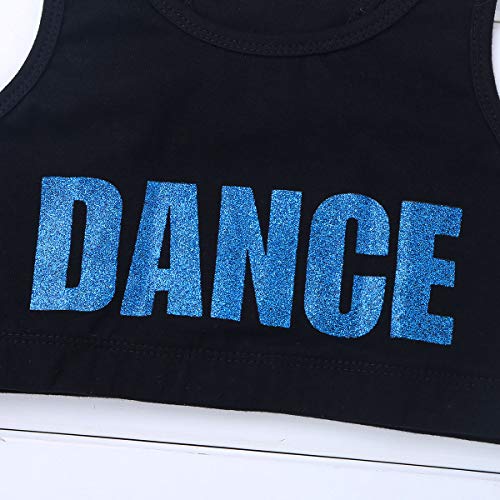 ranrann Tank Top de Yoga Danza para Niñas Chaleco Corto de Baile Moderno Estampado de Letra Sujetador Deportivo de Running Fitness Top Deportivo Niña Azul 10 Años