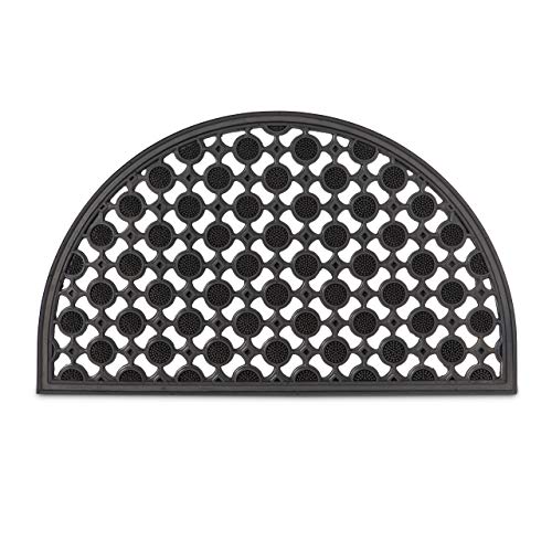 Relaxdays – Felpudo semicircular Decorativo para la Entrada del hogar, 0.5 x 75 x 45 cm, Hecho de Caucho/Goma, Antideslizante, Color Negro