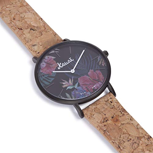 Reloj Floral Estampado Aloha Kaua HWI | 38mm | Correa de Corcho Intercambiable | Kauai Watches