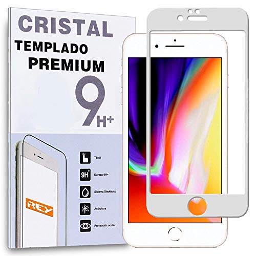 REY Protector de Pantalla Curvo para iPhone 8 Plus/iPhone 7 Plus, Blanco, Cristal Vidrio Templado Premium, 3D / 4D / 5D