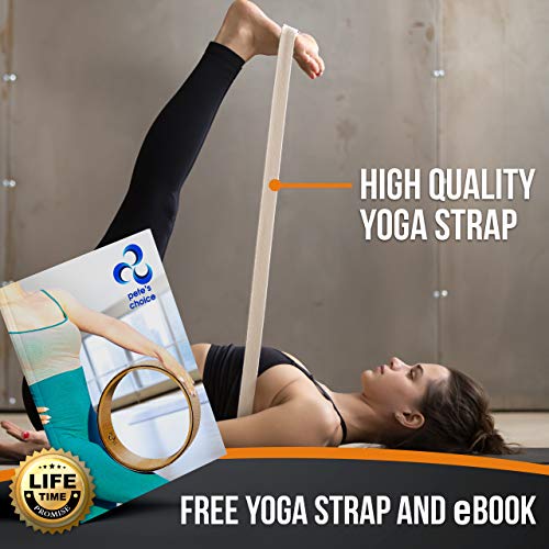 Rueda de Yoga y Yoga Blocks de Corcho - eBook y Corra de Yoga Incluidos | Yoga Accesorios Ultra Resistentes Rueda de Ejercicios y Bloques de Alta Densidad, Mejor Soporte, Natural y Eco- Friendly