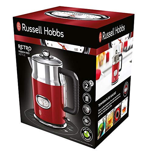 Russell Hobbs Retro - Hervidor de Agua Eléctrico (1,7 litros, Acero Inoxidable, 2400 W, Rojo) - ref. 21670-70
