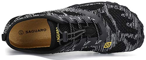 SAGUARO Hombre Mujer Zapatillas de Training Yoga Entrenamiento Gym Interior Transpirables Zapatos Correr Barefoot Resistentes Comodas Zapatos Gimnasio Asfalto Playa Agua Exterior(034 Negro, 44 EU)