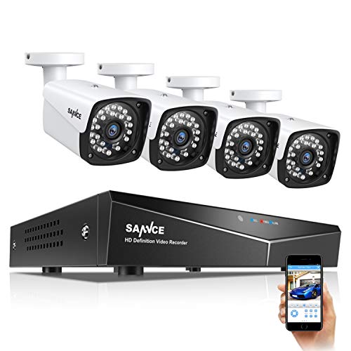 SANNCE Kit de Seguridad XPOE 1080P 4CH NVR y 4 IP Cámaras de vigilancia 2MP IP66 Impermeable Interior/Exterior Visión Nocturna 100pies/30m Alerta de detección de Movimiento-sin HDD