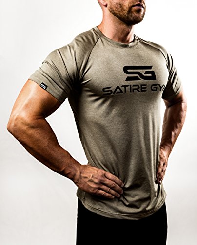 Satire Gym Camiseta de Fitness para Hombre - Ropa Deportiva Funcional - Adecuada para Workout, Entrenamiento - Slim fit (Color Caqui Moteado, M)