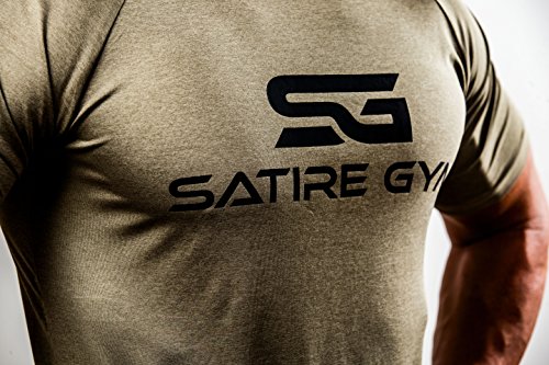 Satire Gym Camiseta de Fitness para Hombre - Ropa Deportiva Funcional - Adecuada para Workout, Entrenamiento - Slim fit (Color Caqui Moteado, M)