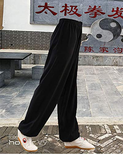 Shaoyao Unisex Pantalones Kung Fu – Wushu – Tai Chi – Taiji – Martial Arts – Pantalón – Sport – Yoga – Tiempo Libre Negro 2XL