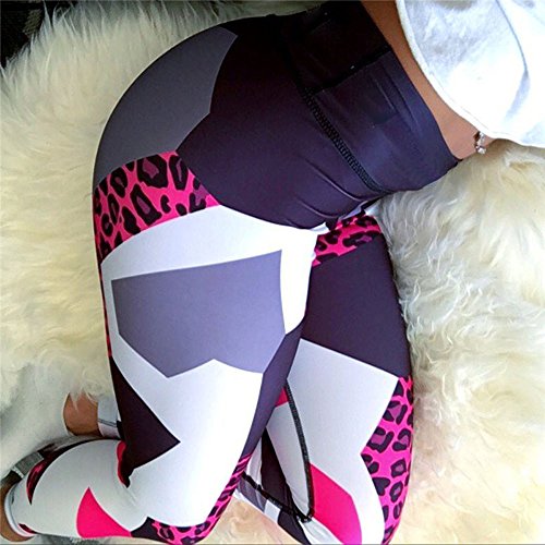SHOBDW Mujeres Deportes Yoga Estampado de Leopardo Colorido Entrenamiento Gimnasio Fitness Push Up Leggings Mallas de Correr Medias de Cintura Alta Mono Pantalones Deportivos(Rojo,XL)