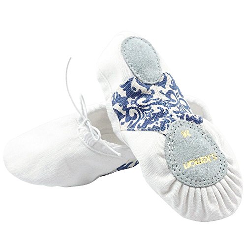 s.lemon Zapatillas de Ballet Media Punta Ballet Zapatos Bailarina Principiantes Danza Zapatos Flor Azul Y Blanca (Blanco, 39EU)