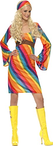 Smiffys-22442X1 Hippies Disfraz Hippy Arco Iris, Vestido y Cinta para la Cabeza, Multicolor, XL-EU Tamaño 48-50 (Smiffy'S 22442X1)