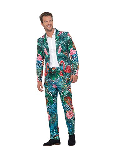 Smiffys Hawaiian Flamingo Suit Traje de Flamenco Tropical Hawaiano, Multicolor, M - Size 38"-40" Unisex Adulto