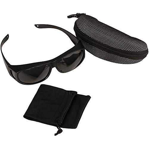 Sobre Gafas de Sol - Negro Plástico Sobre Las Gafas con Lentes Polarizadas - Anti Reflejante UV Gafas con Paño de Limpieza e Caso para Hombre y Mujer