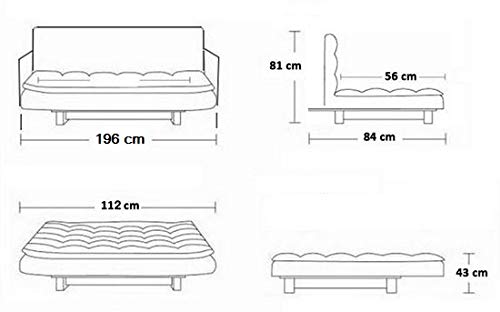 Sofá cama Bagno Italia con espacio de almacenamiento 190x112x43, en colores blanco, negro, marrón en imitación de cuero o microfibra
