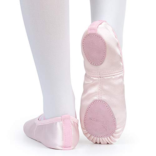 Soudittur Zapatillas de Ballet Satén -Media Punta Calzado de Danza para Niña y Mujer Adultos Suela Partida de Cuero Rosa Tallas 26 (Elija Un Tamaño Más Grande)