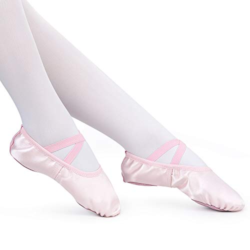Soudittur Zapatillas de Ballet Satén -Media Punta Calzado de Danza para Niña y Mujer Adultos Suela Partida de Cuero Rosa Tallas 30 (Elija Un Tamaño Más Grande)