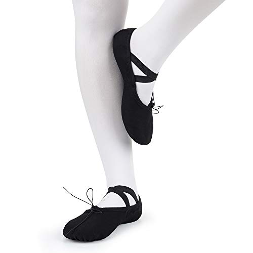 Soudittur Zapatillas Media Punta de Ballet - Calzado de Danza para Niña y Mujer Adultos Negras Suela Partida de Cuero Tallas 30