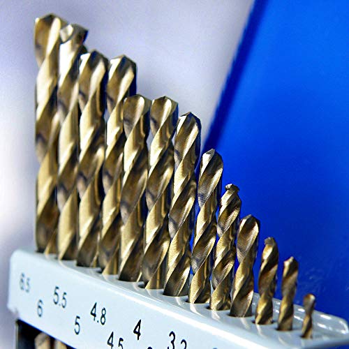 S&R Juego de brocas HSS COBALTO Rectificadas para metal 1,5-6,5 mm, 13 unidades, DIN 338, acero aleado con cobalto, corte tipo C según DIN 1412, 135 ° Caja metálica