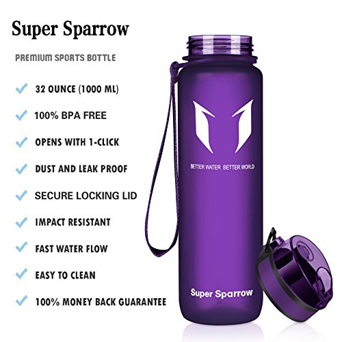 Super Sparrow Botella de Agua Deportiva -350ml & 500ml & 1000ml - Sin BPA (Mate-Orquídea, 1000ml-32oz)