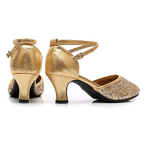 SWDZM Zapatillas de Baile para Mujer,Zapatos de Salon Mujer,Zapatos de Baile,Tacón-1.97'',al Aire Libre Modelo,Gold 37.5EU/24CM