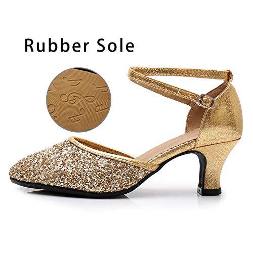 SWDZM Zapatillas de Baile para Mujer,Zapatos de Salon Mujer,Zapatos de Baile,Tacón-1.97'',al Aire Libre Modelo,Gold 37.5EU/24CM