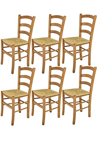 t m c s Tommychairs - Set 6 sillas Venice para Cocina y Comedor, Estructura en Madera de Haya Color Roble y Asiento en Paja
