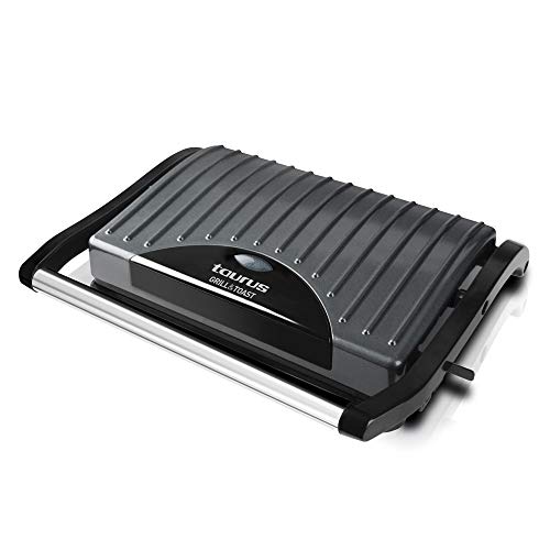 Taurus 968419000 Grill & Toast - Sandwichera con placas grill antiadherentes, 700 W, tapa basculante, gancho fijo de cierre, bandeja recoge grasas, color negro
