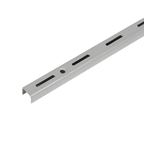 Toolerando Perfil cremallera perforación simple para escuadras de estante/Riel de pared para soportes de estantes, 1 ranura - Longitud: 50 cm, plateado