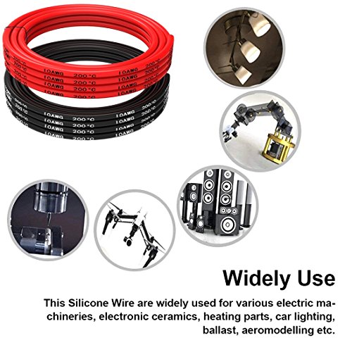 TUOFEG Cable de silicona de calibre 10 Hook Up alambre cable 3 m [1.5 m negro y 1.5 m rojo] suave y Flexible 400 hilos 0,08 mm de alambre de cobre estañado alta resistencia a la temperatura