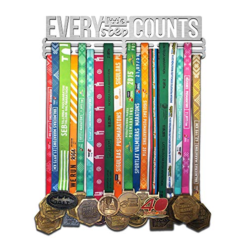 United Medals Every Little Step Counts Medalla Percha | Acero Cepillado (43cm / 48 Medallas) Soporte para Medallas Deportivas