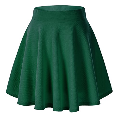 Urban GoCo Falda Mujer Elástica Plisada Básica Patinador Multifuncional Corto Falda (XS, Verde Oscuro)