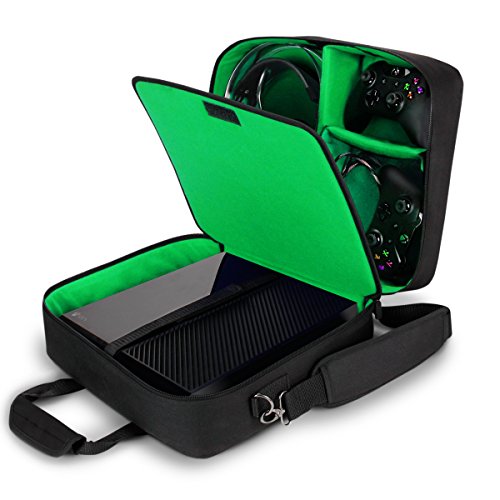 USA Gear Funda Bolsa de Transporte de Consolas Compatible con Todos los Modelos de Xbox - Correa de Hombro Acolchada y Almacenamiento de Accesorios para Controladores, Cables y Auriculares - Verde