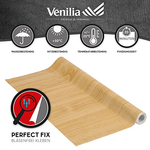 Venilia 53328 Perfect Fix - Película Adhesiva Ligera de Roble, Muebles, Papel Pintado, Aspecto Natural de Madera, PVC 45 cm x 2 m, Espesor: 0,15 mm