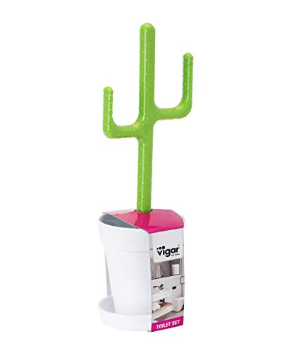 VIGAR Flower Power - Cactus Escobillero de Baño de Pie, Polipropileno, Verde, 12,5 X 11,5 X 39 (Cm)