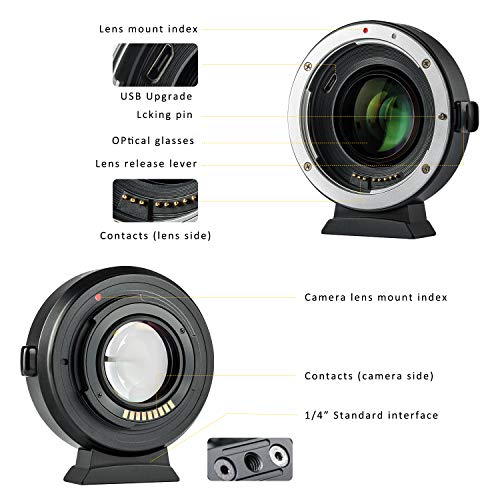 VILTROX Adaptador de lente AF EF-EOS M2 de 0,71 x Aumento de Velocidad Reducer Auto Focus para objetivo Canon EF a EOS EF-M cámara