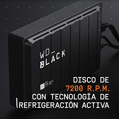 WD_BLACK D10 Game Drive de 8 TB - 7200RPM con refrigeración activa para guardar tu enorme colección de juegos PC o consola