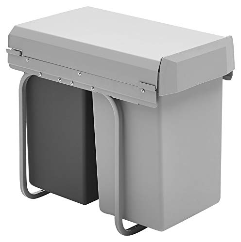 Wesco New Double-Boy - Cubo de basura integrado (2 compartimentos de 15 L), material plástico, Plata/antracita