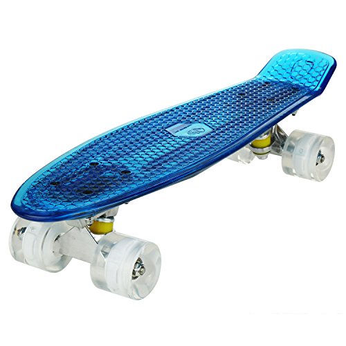 WeSkate Cruiser - Monopatín completo Mini Skateboard de 55 cm, Penny Board con ruedas LED de poliuretano, rodamientos ABEC-7, ideal como regalo para niños, adolescentes y adultos, azul y blanco.