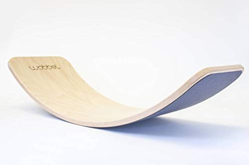 Wobbel Starter Balanceboard Transparant lacquered with Mouse (Grey) felt Yogaboard 70 cm