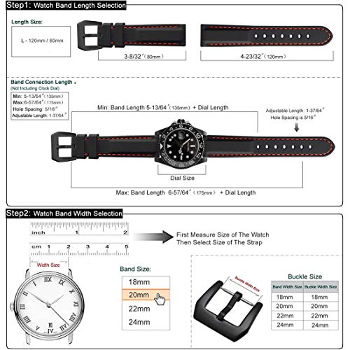 WOCCI 24mm Correa Reloj de Silicona con Hebilla Negra, Caucho Suave Replacement Banda (Negro)