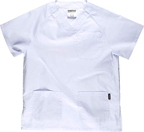Work Team Uniforme Sanitario, con elástico y cordón en la Cintura, Casaca y Pantalon Unisex Blanco L