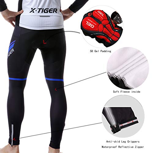 X-TIGER Ciclismo Maillots para Hombres con Tirantes Manga Corta Transpirable Secado Rápido con 5D Acolchado Gel Culotes Pantalones Cortos (Azul y Negro, XXL (CN)= XL (EU))