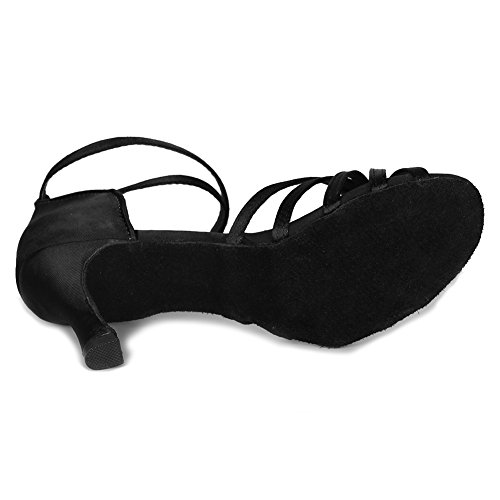 YKXLM Mujeres&Niña Zapatos latinos de baile Zapatillas de baile de salón Salsa Performance Calzado de Danza,ES217-7,Negro color,EU 38.5